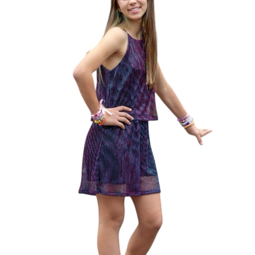 Ava & Yelly Blue Tween Metallic Popover Flounce Romper 10
